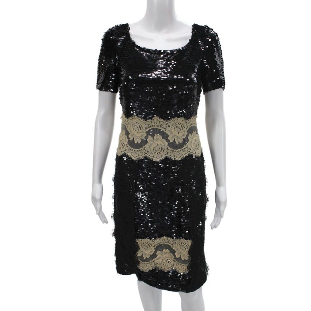 Dolce & Gabbana Women Sheath Dress Black Sequin Midi Short Sleeve Zip Size M